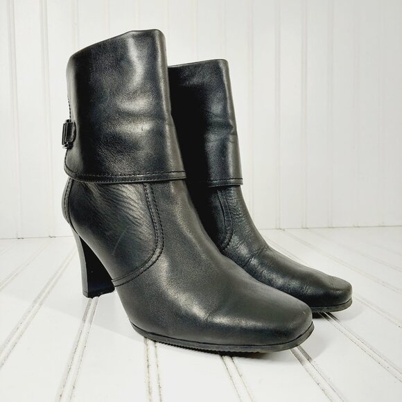 Laura Ashley Black Leather Selma Heeled Ankle / Mid Calf Boots with Buckle H712 - Picture 4 of 13